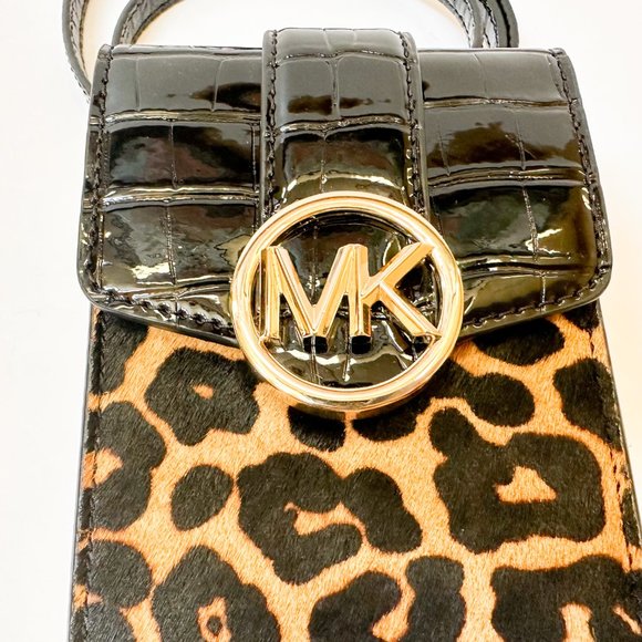 Michael Kors Carmen Small Phone Crossbody Bag Embossed Exotic Black Multi - Picture 6 of 11